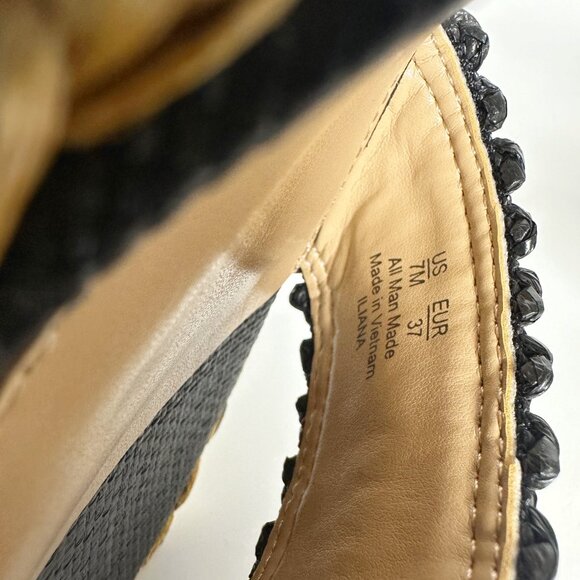 Sam Edelman Black Natural Raffia Lliana sz 7 Woven Platform Sandals Ankle Strap - Picture 12 of 15